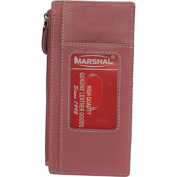 Marshal Leather All in One Card Case Holder Slim Wallet With a Card Protection Strap Hot Pink