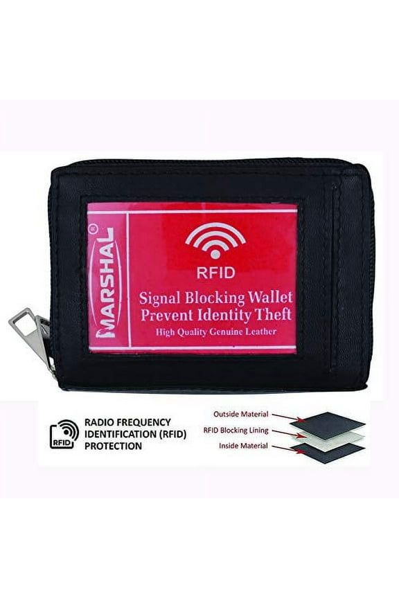 Marshal Leather RFID Identity Safe Double Zippered Accordion Wallet