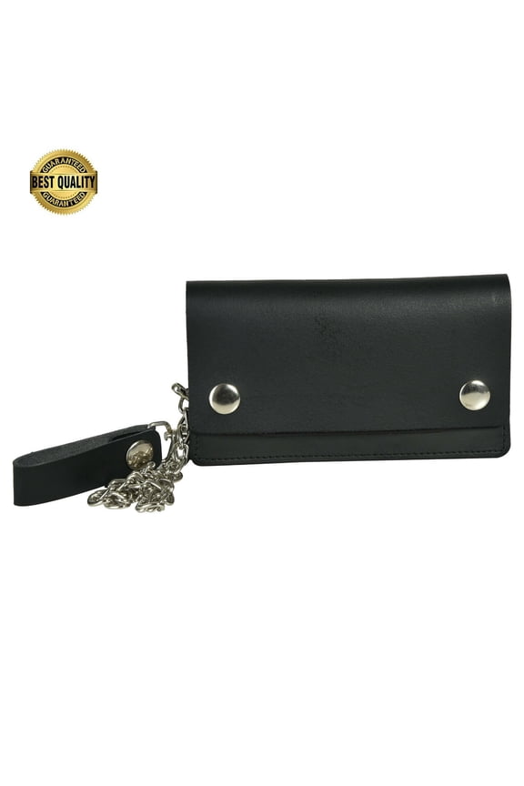 Men Motorcycle Trucker Biker Chain Wallet With Inside Zipper Black