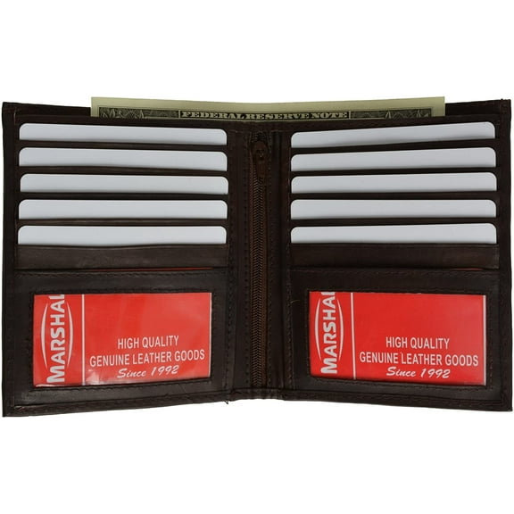 Marshal Men's Genuine Leather European Bifold Wallet Slim Hipster 2 Windows Credit Card Euro Brown