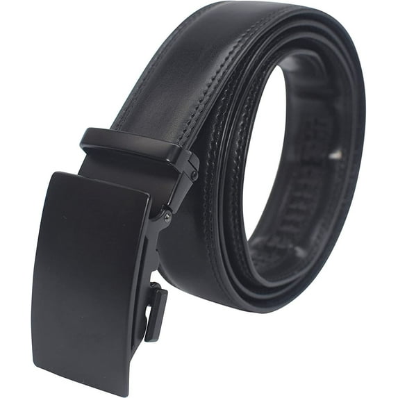 Marshal Men's Genuine Leather Ratchet Dress Belt With Automatic Buckle Black Buckle1, 32"