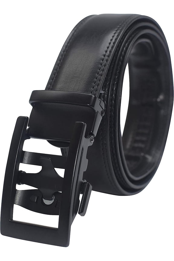 Marshal Men's Genuine Leather Ratchet Dress Belt With Automatic Buckle Black Buckle5, 46"