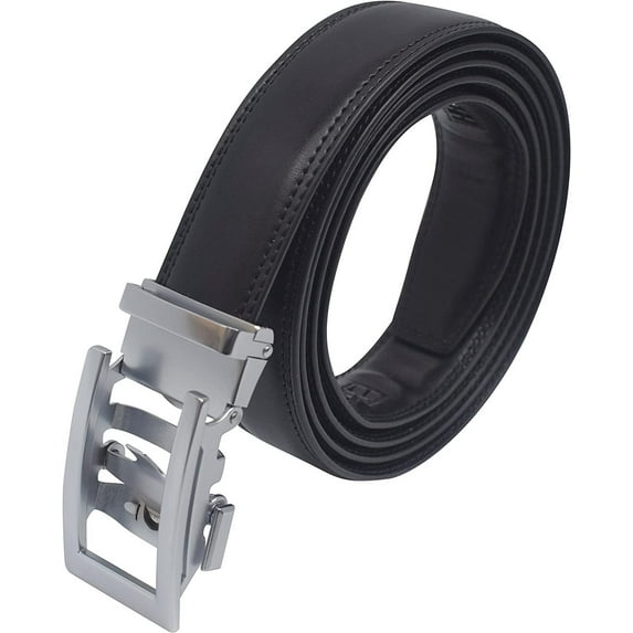 Marshal Men's Genuine Leather Ratchet Dress Belt With Automatic Buckle Black Buckle6, 42"