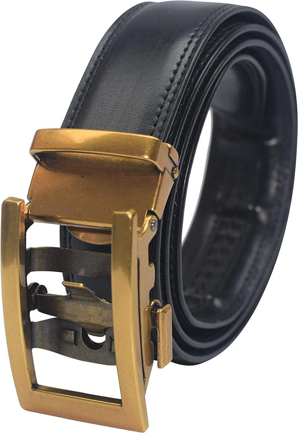 mens black dress belt with gold buckle PAKA Men's Reversible Genuine Leather easy adjustability Orion Smooth Calfskin 35mm Dress