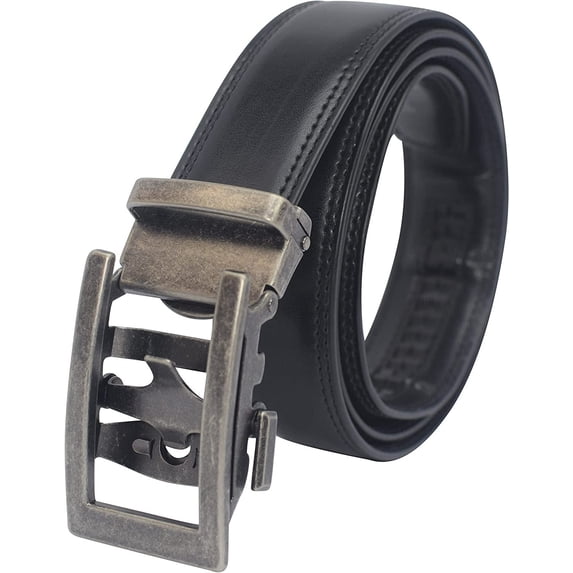 Marshal Men's Genuine Leather Ratchet Dress Belt With Automatic Buckle Black Buckle8, 56"