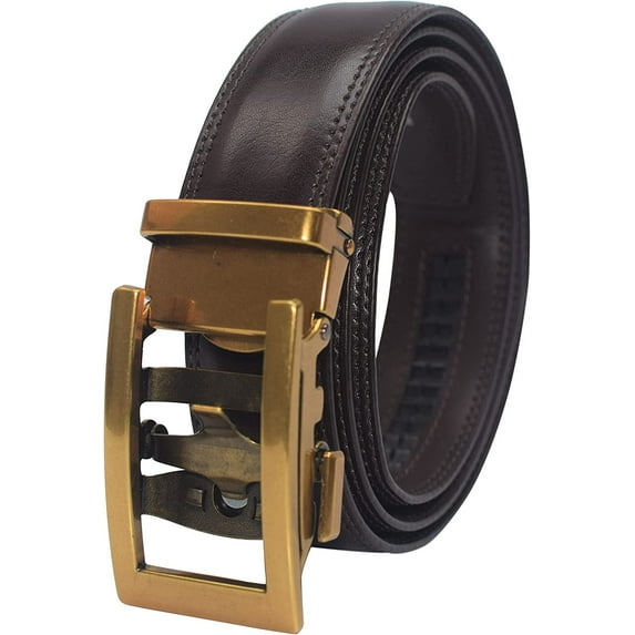 Marshal Men's Genuine Leather Ratchet Dress Belt With Automatic Buckle Brown Buckle7, 32"