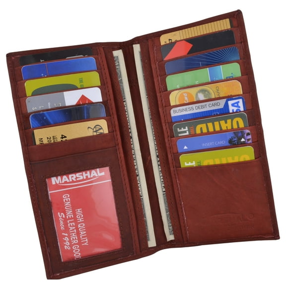 Marshal Men's Leather Long Wallet Pockets ID Card Clutch Bifold Purse