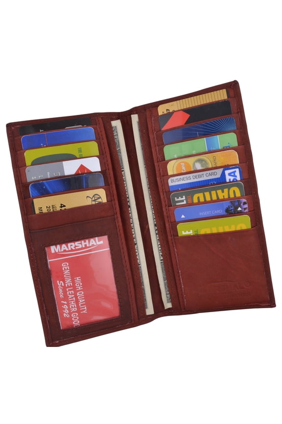 Marshal Men's Leather Long Wallet Pockets ID Card Clutch Bifold Purse