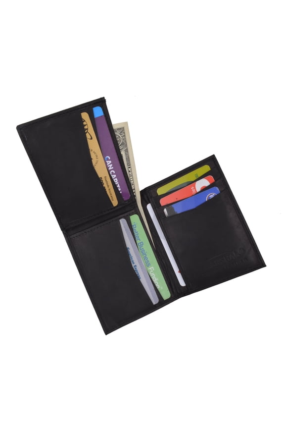 Marshal Mens Genuine Leather L Fold Card and ID Unique Shape Bifold Wallet BK
