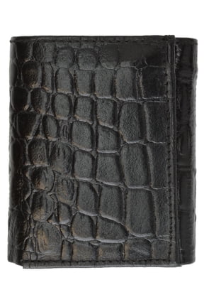 Marshal Mens Trifold Crocodile Embossed Credit Card ID Leather Black Wallet