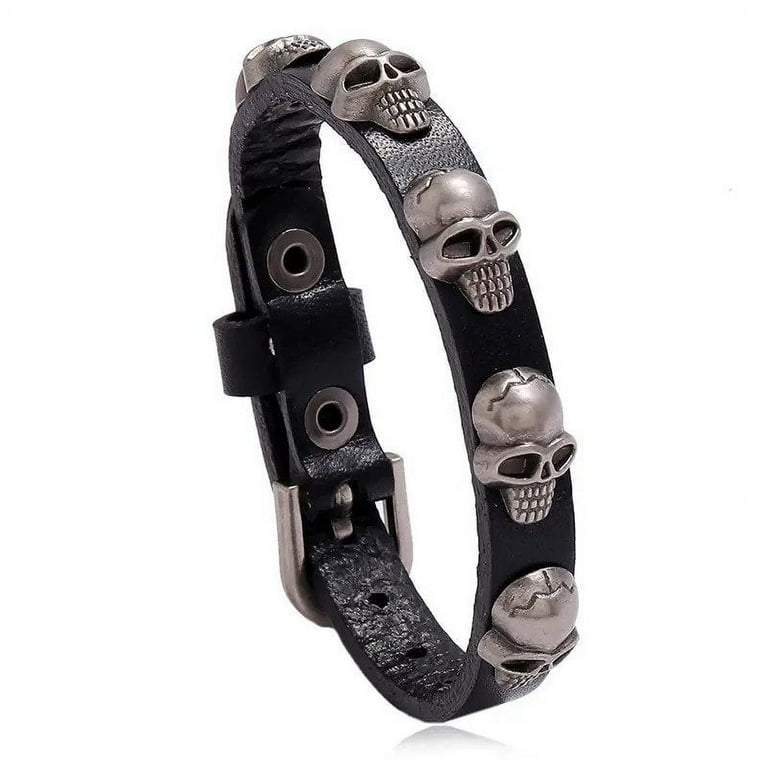 Marshal Punk Skull Leather Bracelet Hip Hop Jewelry for Men