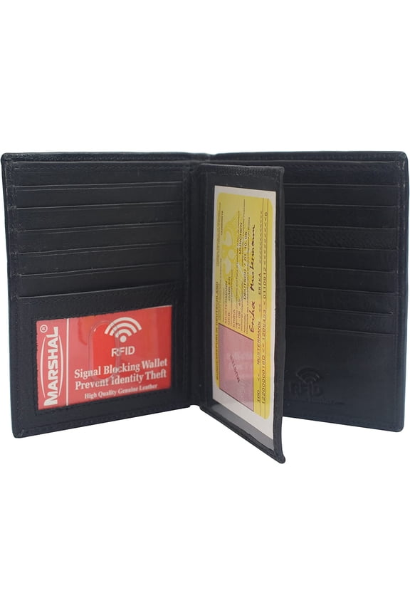 Marshal RFID Blocking Bifold Hipster Multi Credit Card ID Holder Wallet Leather Black