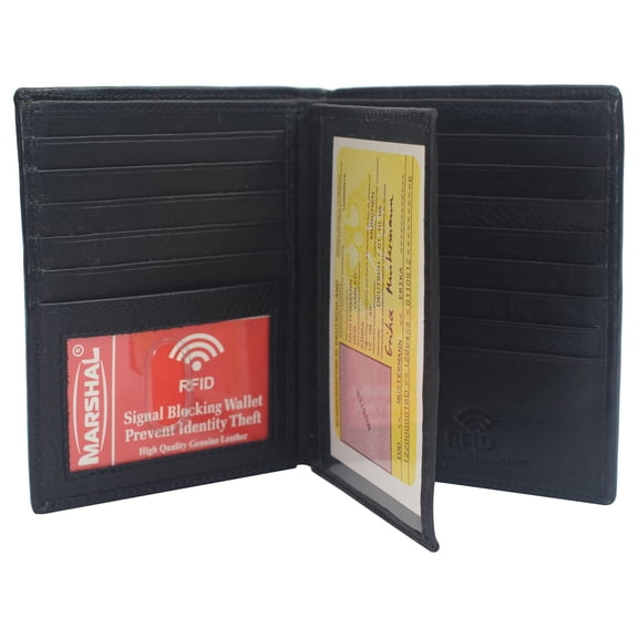 Marshal RFID Blocking Bifold Hipster Multi Credit Card ID Holder Wallet Leather Black