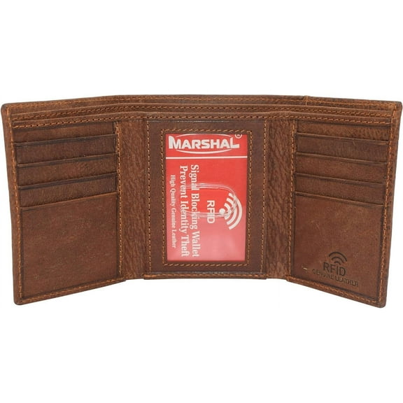Marshal RFID Blocking Elephant Genuine Leather Bifold Trifold Wallet for Men Trifold