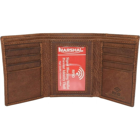Marshal RFID Blocking Elephant Genuine Leather Bifold Trifold Wallet for Men Trifold