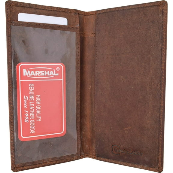 Marshal RFID Blocking Hand Crafted Hunter Genuine Leather Checkbook Cover Simple Brown