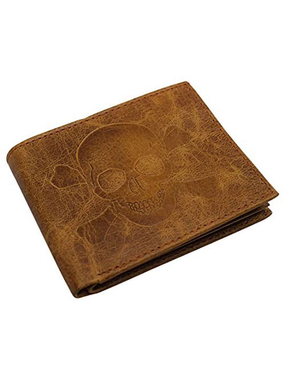 Marshal Skull Logo RFID Blocking Genuine Leather Bifold Wallet for Men