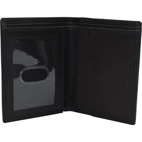 Marshal Slim Bifold Front Pocket Wallet 2 ID Window Credit Card Holder Genuine Leather RFID Blocking Black