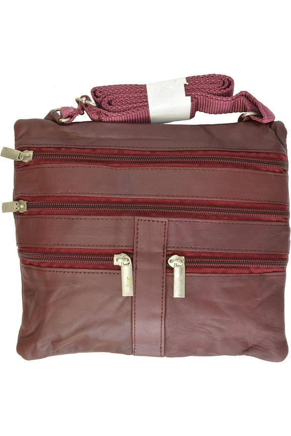 Marshal Soft Leather Cross Body Bag Purse Shoulder Bag 5 Pocket Organizer Micro Handbag Travel Wallet Burgundy