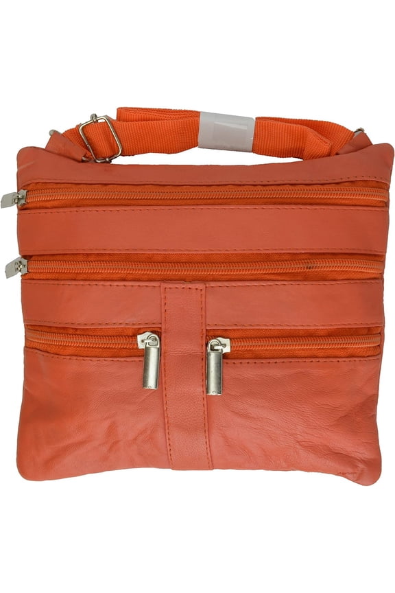 Soft Leather Cross Body Bag Purse Shoulder Bag 5 Pocket Organizer Micro Handbag Travel Wallet Orange