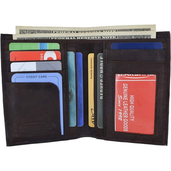 Marshal Top Grain Extra Capacity Leather Bifold Wallet with Credit card Slots