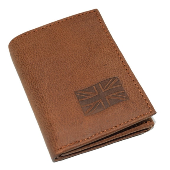 Marshal UK Flag RFID Blocking Genuine Leather Bifold Trifold British Wallet for Men Trifold
