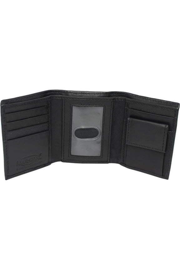 MARSHAL Kids Slim Compact ID and Coin Pocket Genuine Leather Trifold Wallet for Boys Black