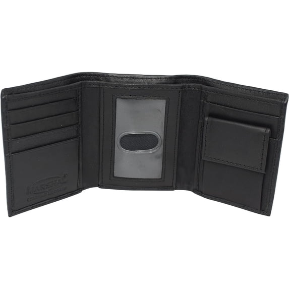 MARSHAL Kids Slim Compact ID and Coin Pocket Genuine Leather Trifold Wallet for Boys Black