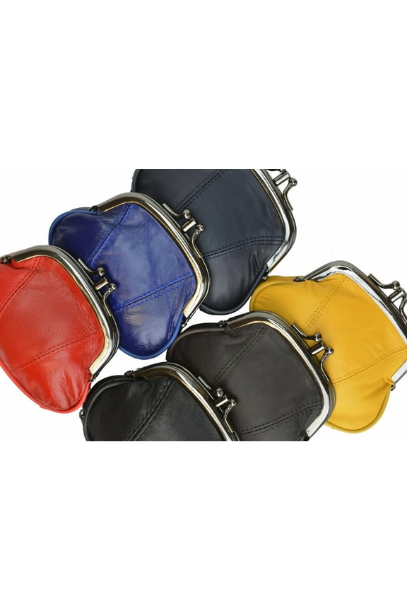 Coin Purse, Genuine Leather, 2 Snap Lock Pockets, Zippered Pocket, Black