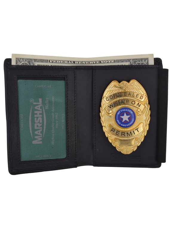 POLICE ID BADGE HOLDER SHIELD BADGE BIFOLD NEW BLACK GENUINE LEATHER RARE STYLE
