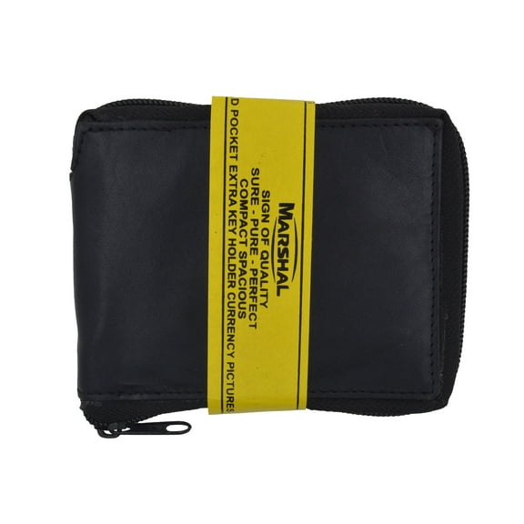 Marshal Wallet Genuine Cowhide Leather Mens Zipper Zip-Around Bifold Popular Card Holder