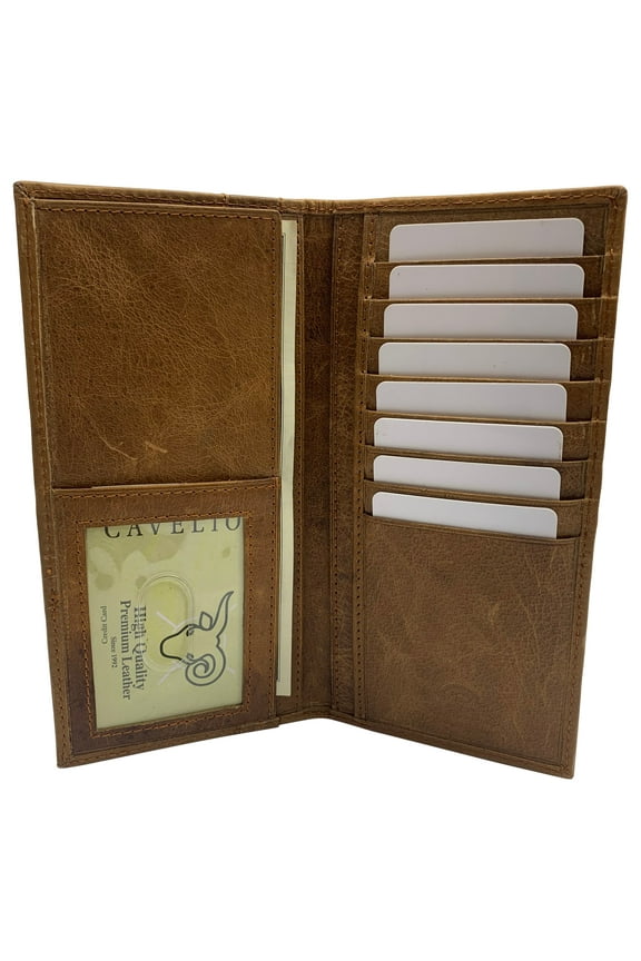 Genuine Leather Men's Bifold Long Checkbook Wallet, Tan