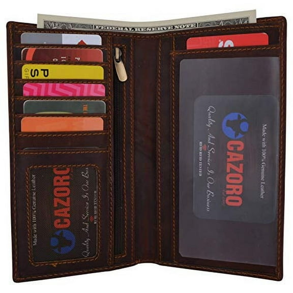Marshal Wallet Leather Long Wallet and Checkbook for Men RFID Blocking, Brown