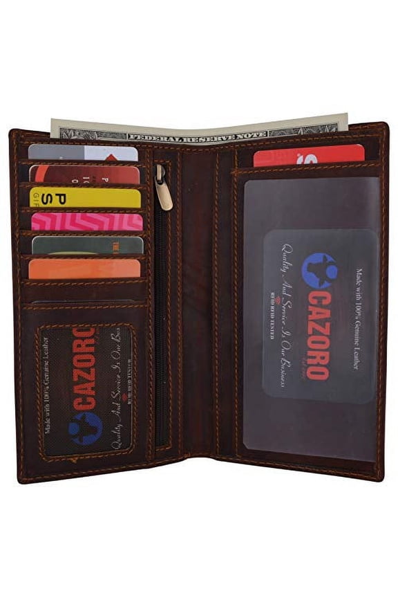 Wallet Leather Long Wallet and Checkbook for Men RFID Blocking, Brown