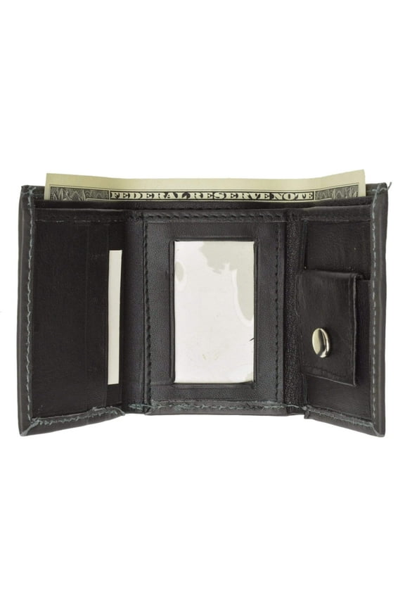 Men's Casual Trifold Wallet with Snap Fastener, Black