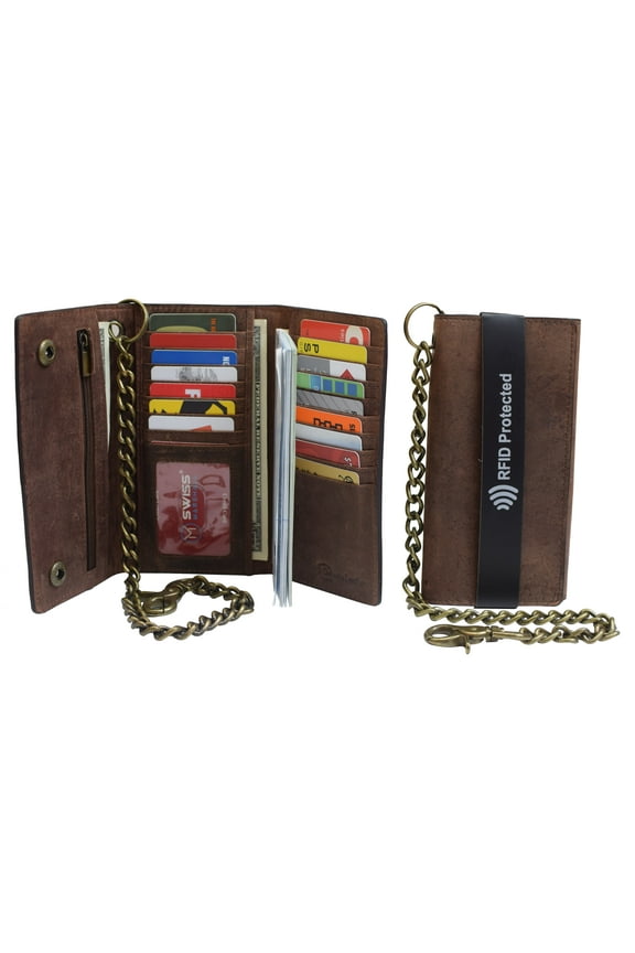 RFID Blocking Men Vintage Trifold Wallets, Brown
