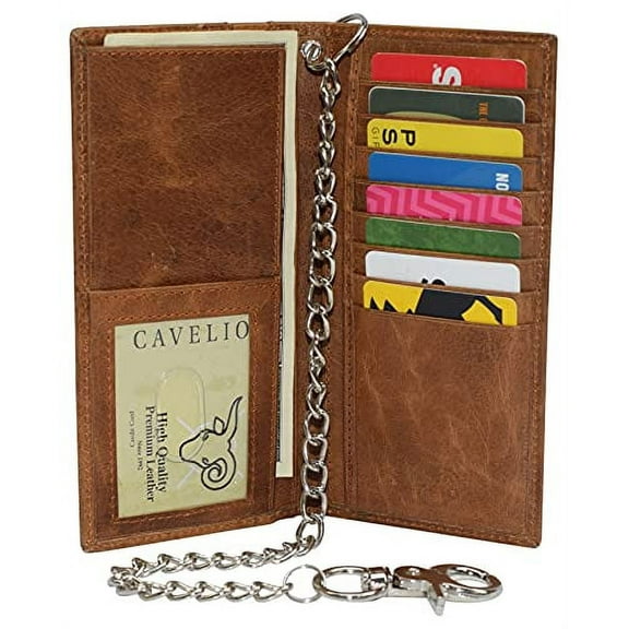 Marshal Wallet RFID Blocking Men's Chain Biker Bifold Wallet, Tan