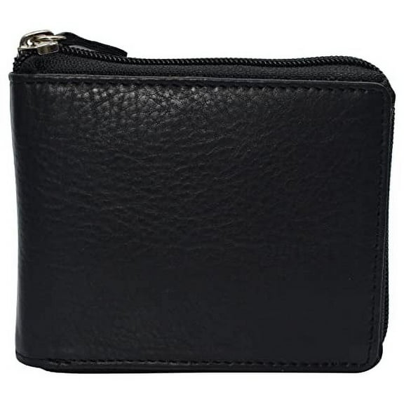 Marshal Wallet RFID Blocking Men's Cowhide Leather Bifold Wallet with Zip Around Closure, Black