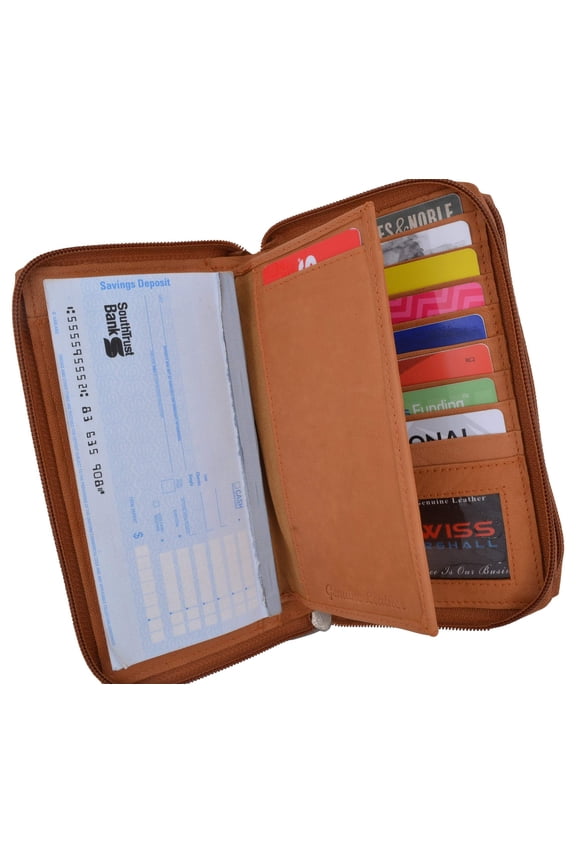 Women's Zip Around Genuine Leather Wallet, Tan