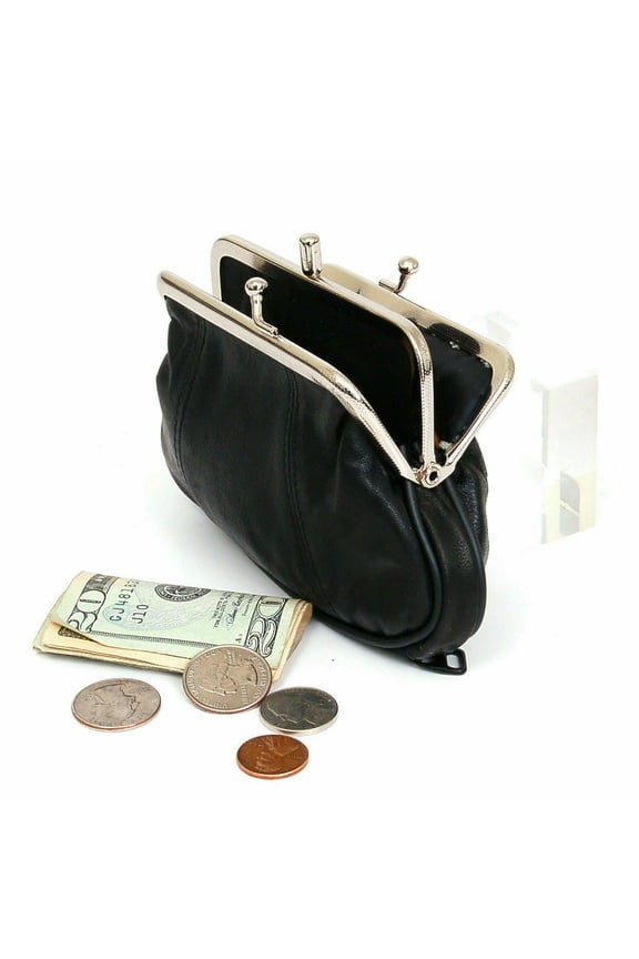 Marshal Women's Double Frame Coin Purse with 2 Compartments, Black