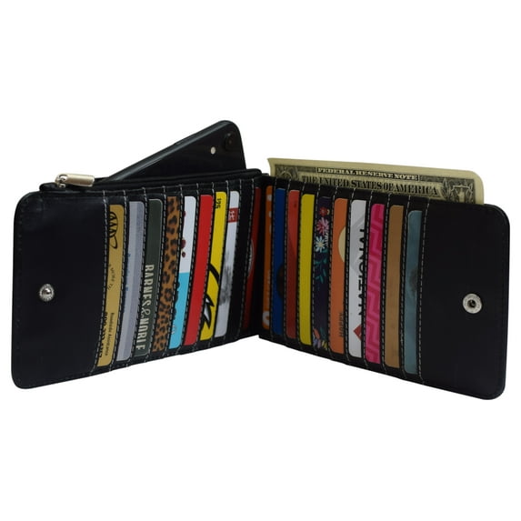 Marshal Womens Walllet RFID Blocking Bifold Multi Card Case Wallet with 2 Zipper Pockets