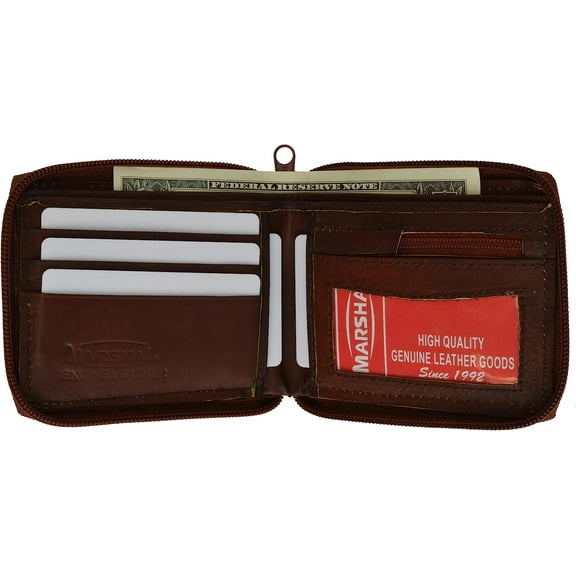 Marshal Zip Around Bifold Wallet with Card Slots and Zipped Coin Space for Men