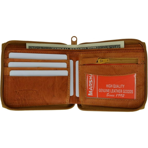 Marshal Zip Around Bifold Wallet with Card Slots and Zipped Coin Space for Men