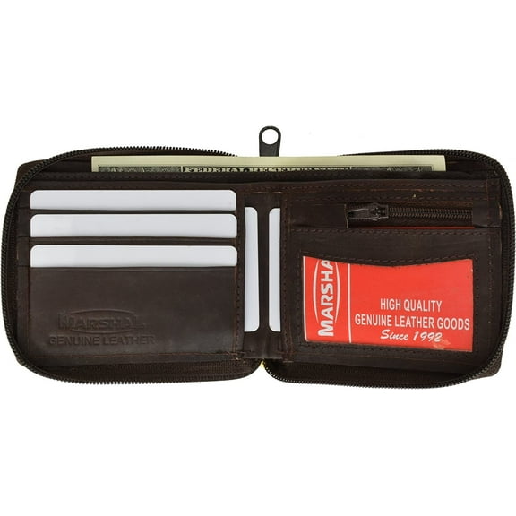 Marshal Zip Around Bifold Wallet with Card Slots and Zipped Coin Space for Men