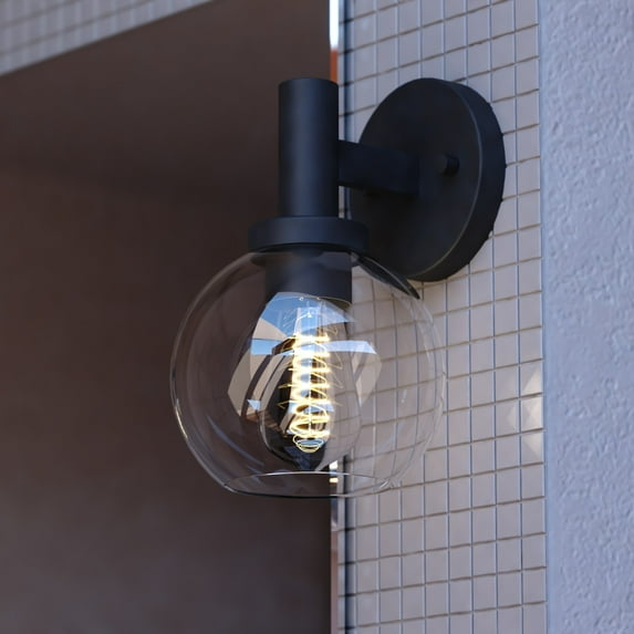 Marshall 1 Light LED Compatible Black Transitional Bathroom Vanity Wall Fixture Clear Glass