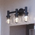 thumbnail image 1 of Marshall 3 Light LED Compatible Black Transitional Bathroom Vanity Wall Fixture Clear Glass, 1 of 12