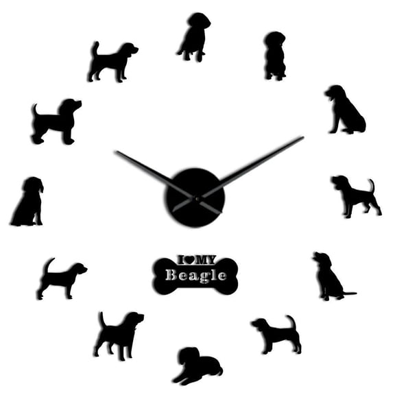 Marshall Beagle Portrait Oversized 3D DIY Wall Clock For Dog Lovers Quartz Acrylic Mirror Sticker Battery Operated Clock Watch(Black,27inch)