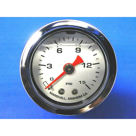 Marshall Gauge 0-15 psi Fuel Pressure Oil Pressure White 1.5" Diameter Liquid