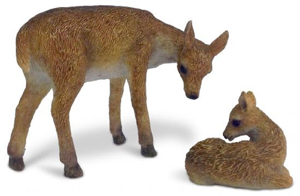 Marshall Home 4” Mother Doe and Baby Fawn Garden Statues, High Quality (2 Count)