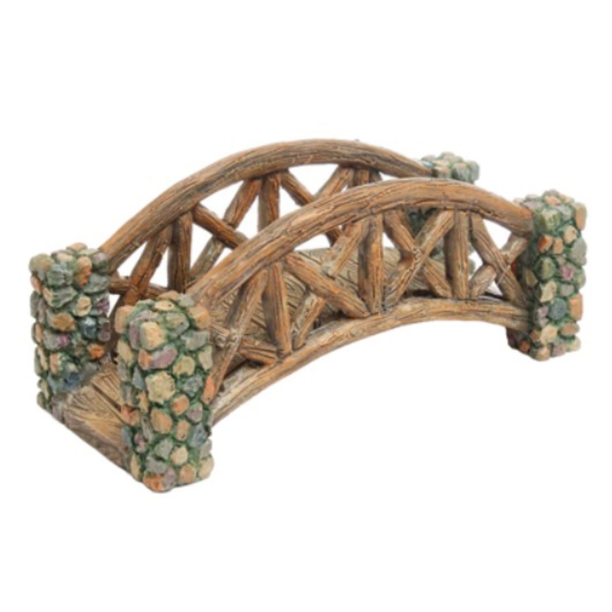 Hand-Painted Rustic Stone and Log Fairy Garden Bridge